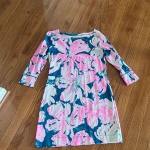 Lilly Pulitzer Teal Dress with Pink and White Floral Print size small